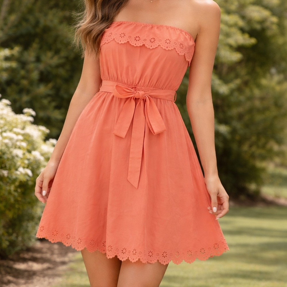 🍑 Peach Strapless Dress